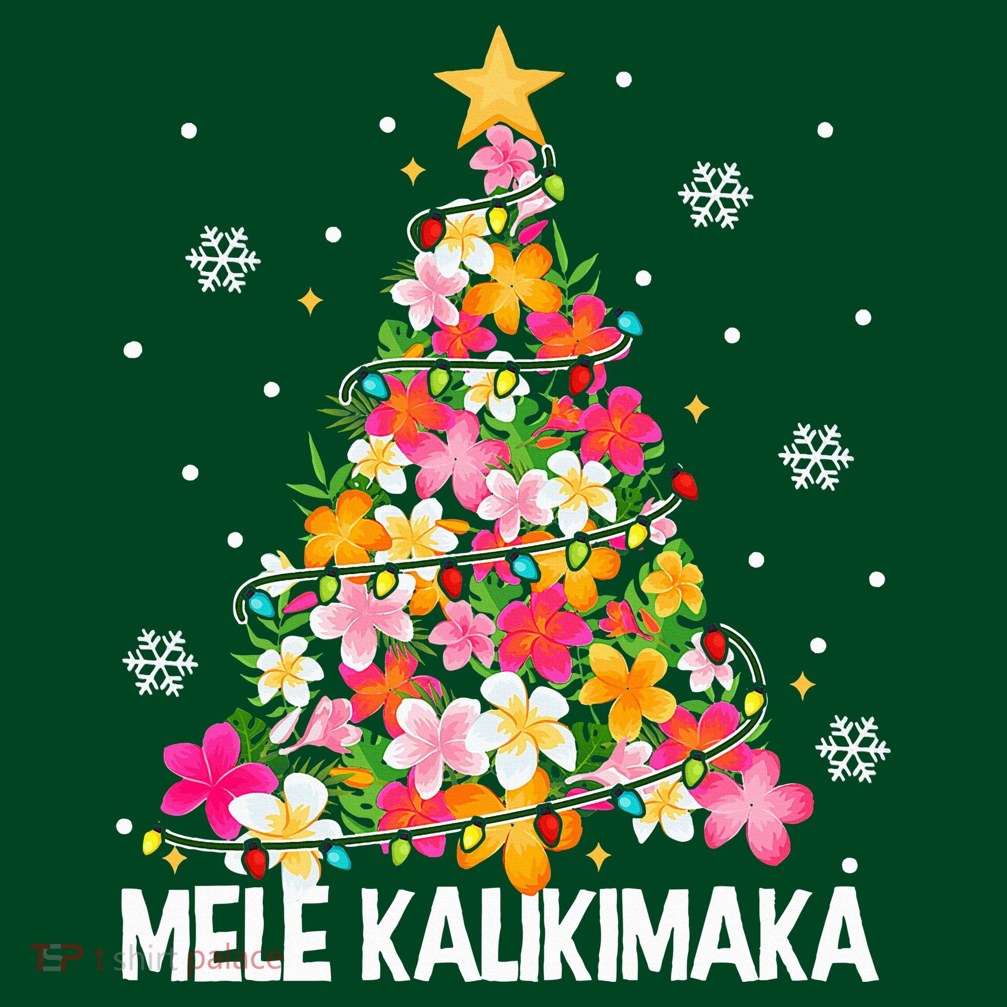 Hawaiian Floral Christmas Tree Mele Kalikimaka Tropical Xmas Long Sleeve Shirt