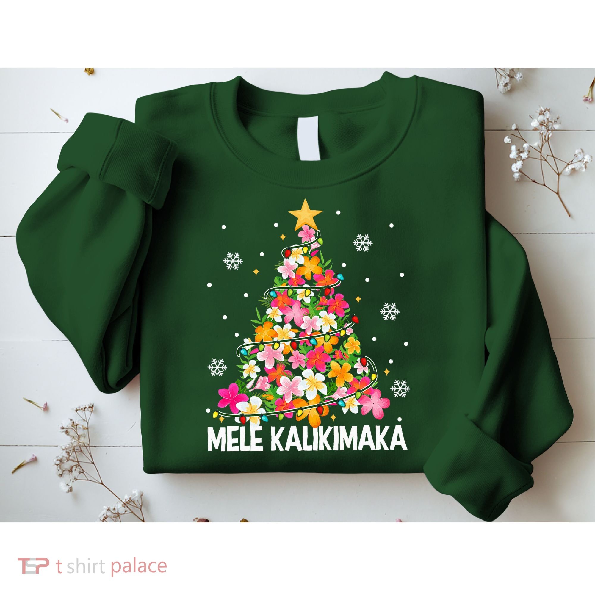 Hawaiian Floral Christmas Tree Mele Kalikimaka Tropical Xmas Sweatshirt