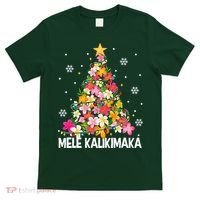 Hawaiian Floral Christmas Tree Mele Kalikimaka Tropical Xmas T-Shirt thumb 0