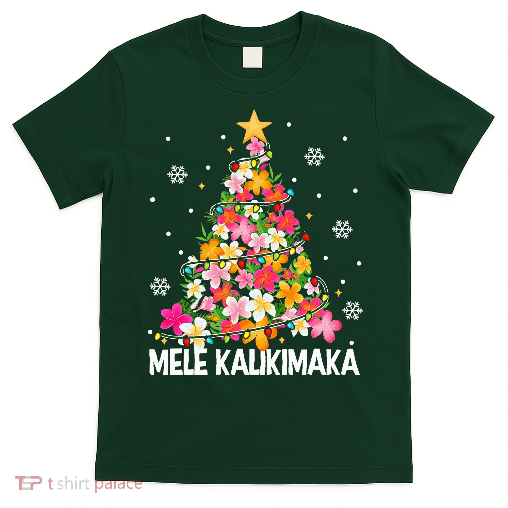 Hawaiian Floral Christmas Tree Mele Kalikimaka Tropical Xmas T-Shirt