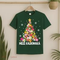 Hawaiian Floral Christmas Tree Mele Kalikimaka Tropical Xmas T-Shirt thumb 2