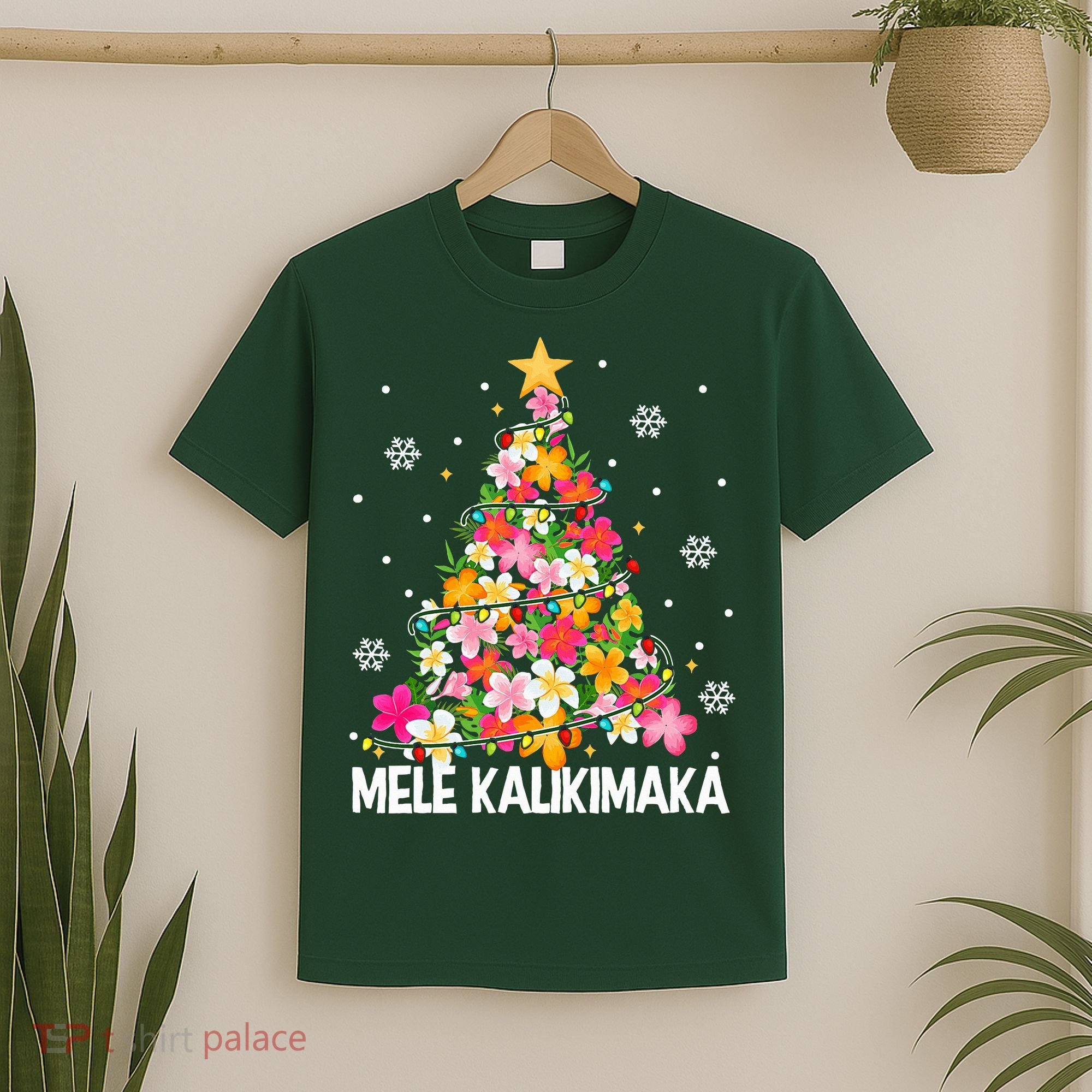 Hawaiian Floral Christmas Tree Mele Kalikimaka Tropical Xmas T-Shirt