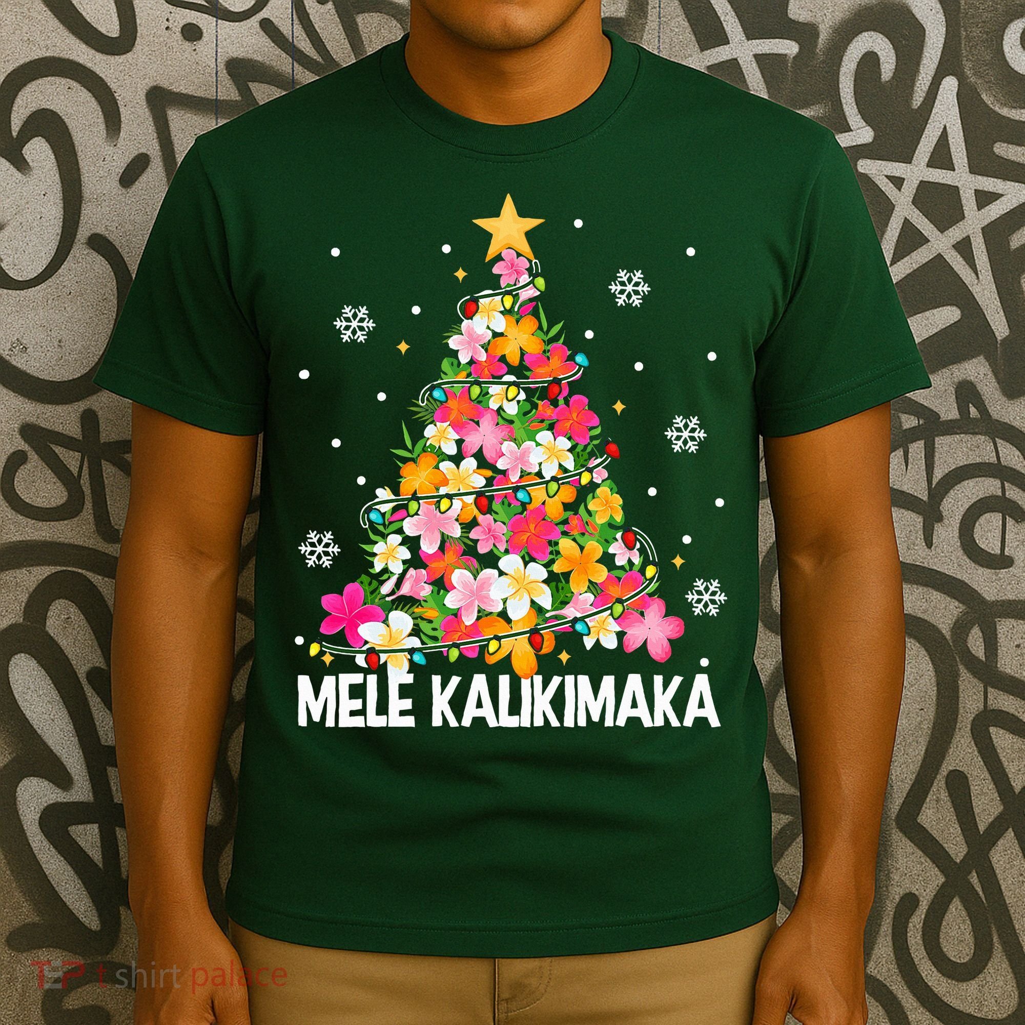 Hawaiian Floral Christmas Tree Mele Kalikimaka Tropical Xmas T-Shirt