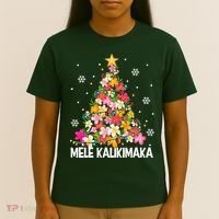 Hawaiian Floral Christmas Tree Mele Kalikimaka Tropical Xmas T-Shirt thumb 4