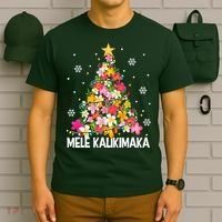 Hawaiian Floral Christmas Tree Mele Kalikimaka Tropical Xmas T-Shirt thumb 6