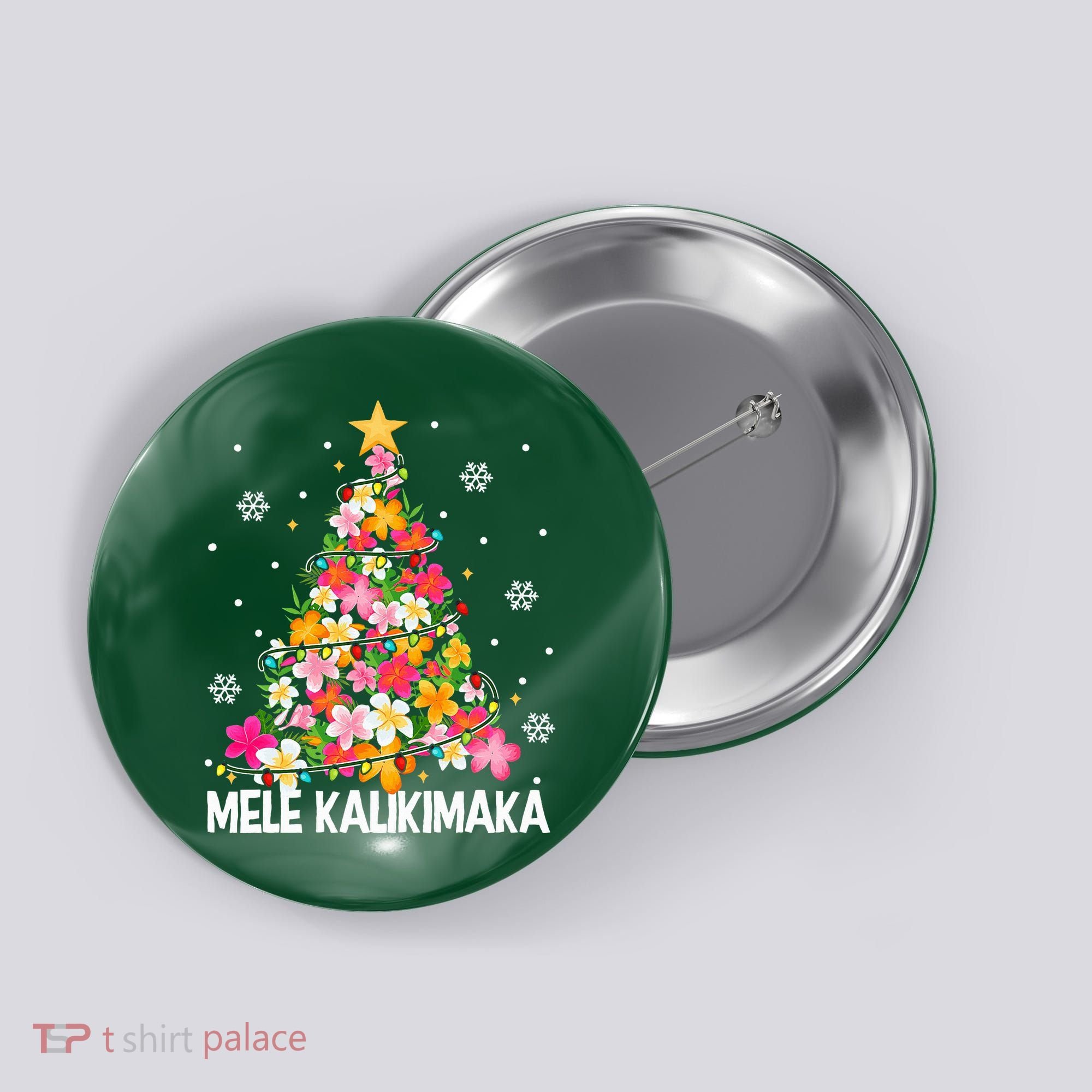 Hawaiian Floral Christmas Tree Mele Kalikimaka Tropical Xmas Button