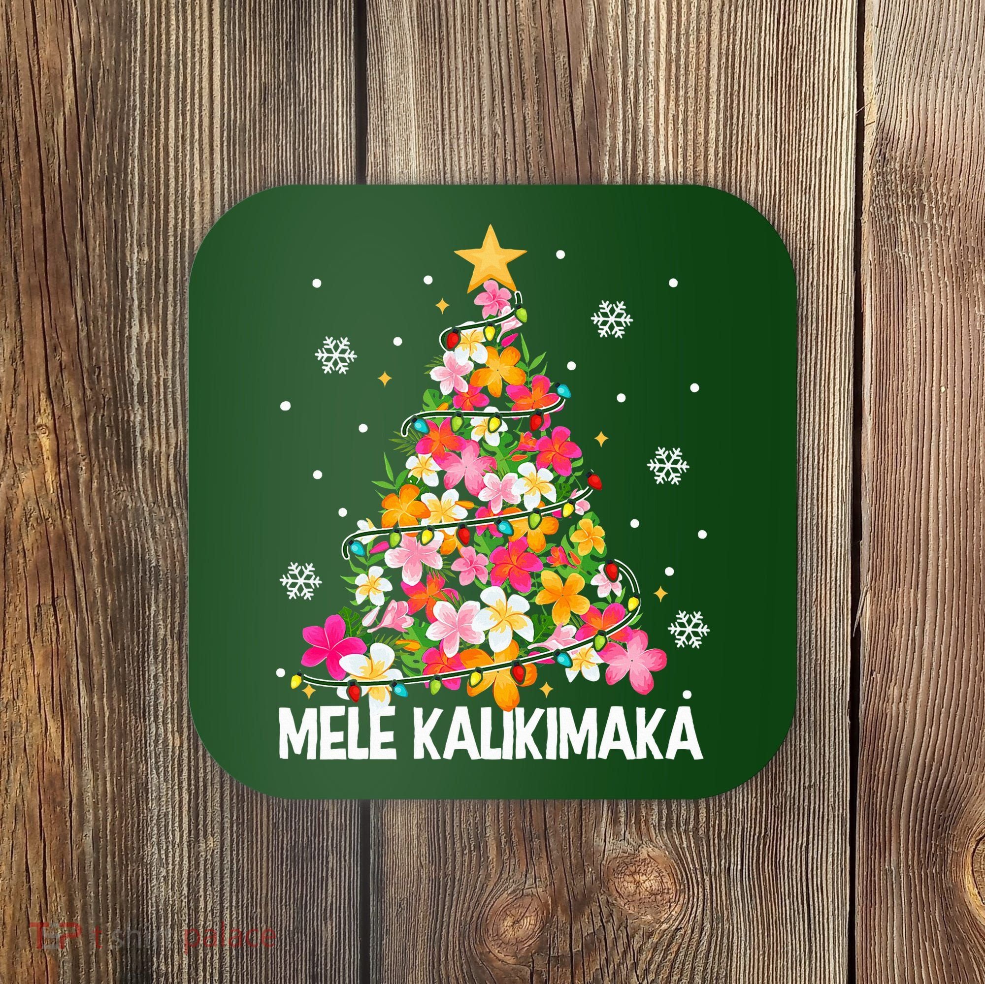 Hawaiian Floral Christmas Tree Mele Kalikimaka Tropical Xmas Coaster