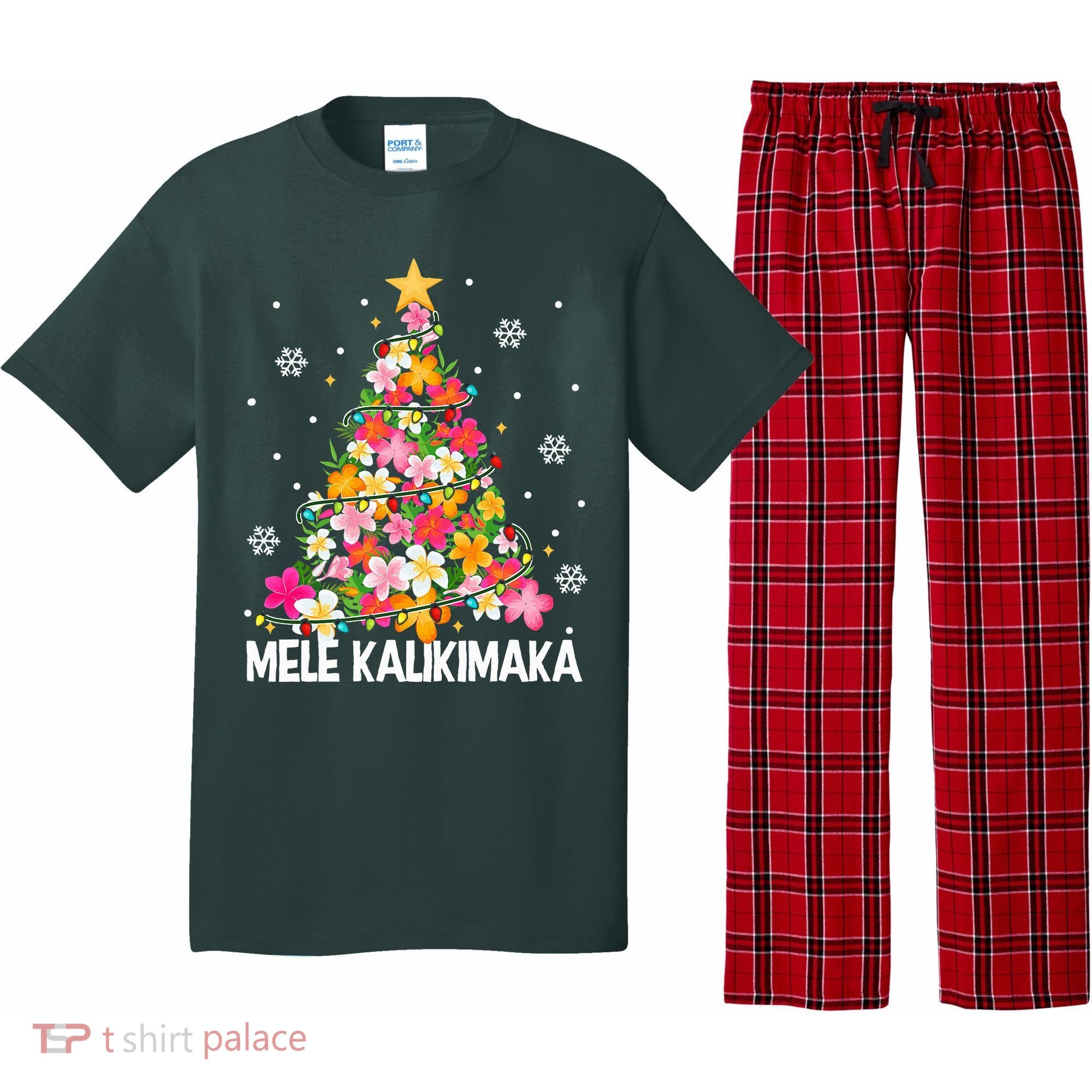 Hawaiian Floral Christmas Tree Mele Kalikimaka Tropical Xmas Pajama Set