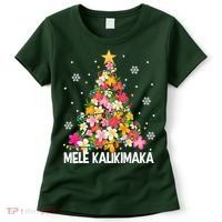Hawaiian Floral Christmas Tree Mele Kalikimaka Tropical Xmas Women's T-Shirt thumb 0