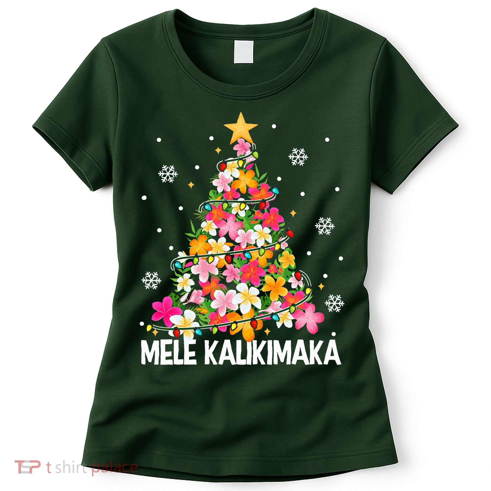 Hawaiian Floral Christmas Tree Mele Kalikimaka Tropical Xmas Women's T-Shirt