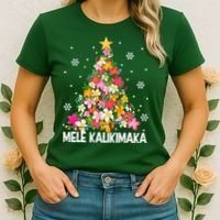 Hawaiian Floral Christmas Tree Mele Kalikimaka Tropical Xmas Women's T-Shirt thumb 2