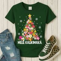 Hawaiian Floral Christmas Tree Mele Kalikimaka Tropical Xmas Women's T-Shirt thumb 3
