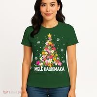 Hawaiian Floral Christmas Tree Mele Kalikimaka Tropical Xmas Women's T-Shirt thumb 4