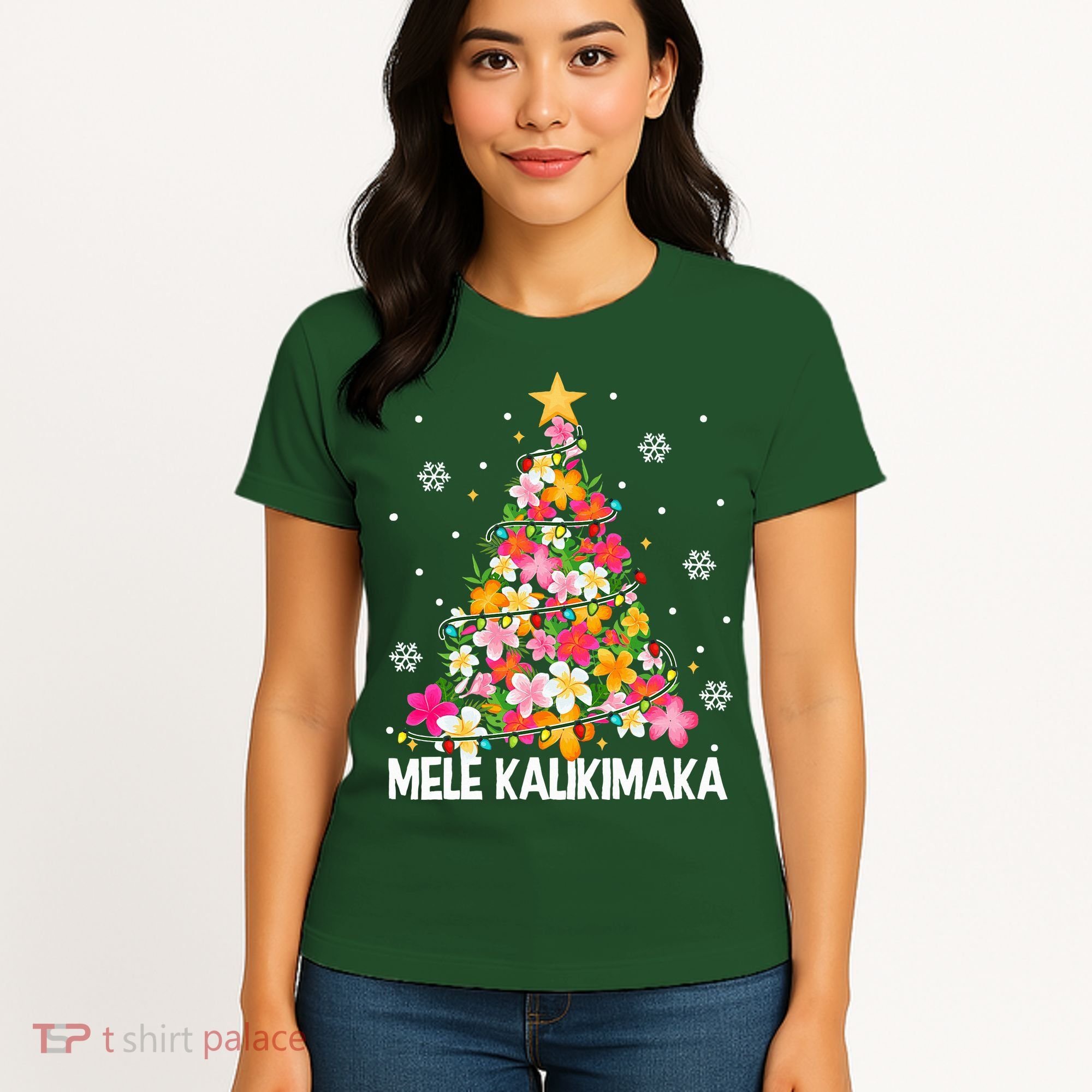 Hawaiian Floral Christmas Tree Mele Kalikimaka Tropical Xmas Women's T-Shirt