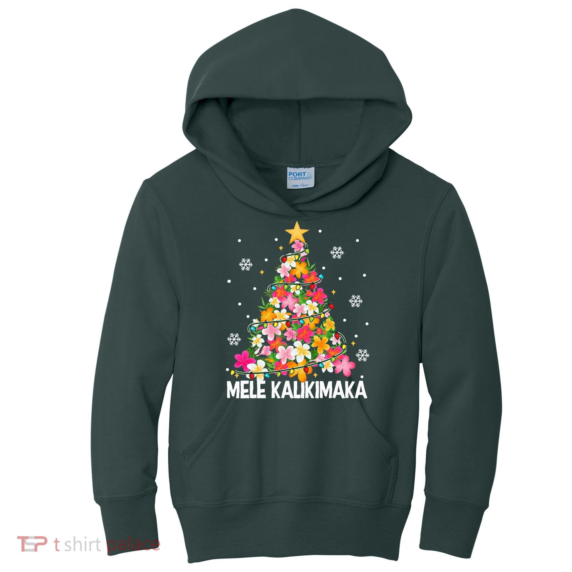 Hawaiian Floral Christmas Tree Mele Kalikimaka Tropical Xmas Kids Hoodie