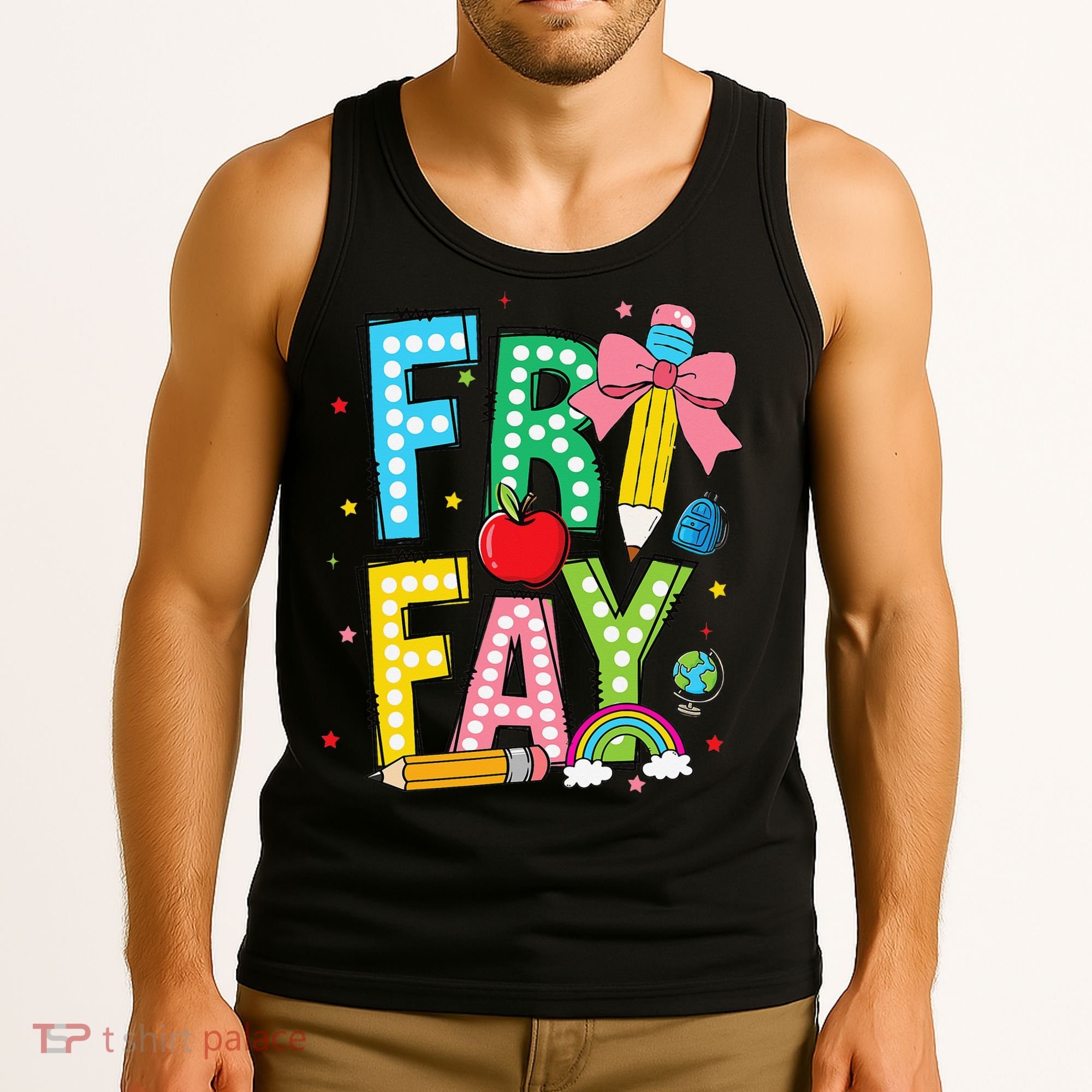 Happy Friyay Coquette Bow Friday Weekend Teacher Tank Top