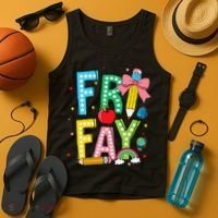 Happy Friyay Coquette Bow Friday Weekend Teacher Tank Top thumb 4