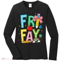 Happy Friyay Coquette Bow Friday Weekend Teacher Women's Long Sleeve Shirt thumb 0