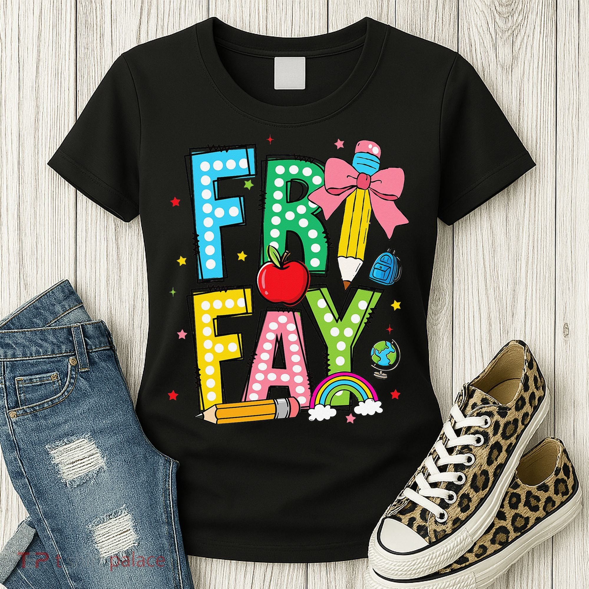 Happy Friyay Coquette Bow Friday Weekend Teacher Women's T-Shirt