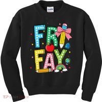 Happy Friyay Coquette Bow Friday Weekend Teacher Kids Sweatshirt thumb 0