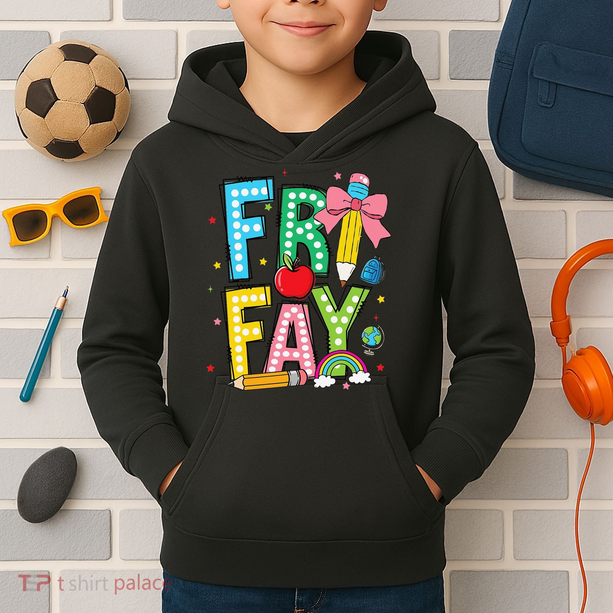 Happy Friyay Coquette Bow Friday Weekend Teacher Kids Hoodie