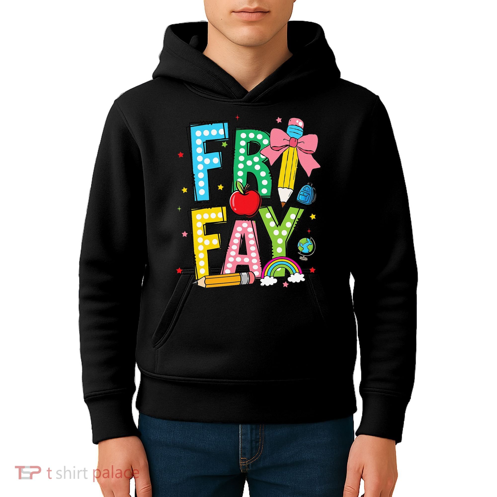 Happy Friyay Coquette Bow Friday Weekend Teacher Kids Hoodie