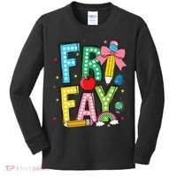 Happy Friyay Coquette Bow Friday Weekend Teacher Kids Long Sleeve Shirt thumb 0