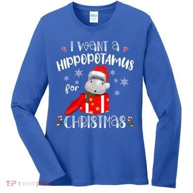 Hippopotamus For Christmas Matching Xmas Hippo Pajama Gift Women's Long Sleeve Shirt