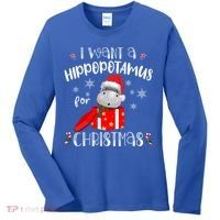 Hippopotamus For Christmas Matching Xmas Hippo Pajama Gift Women's Long Sleeve Shirt thumb 0