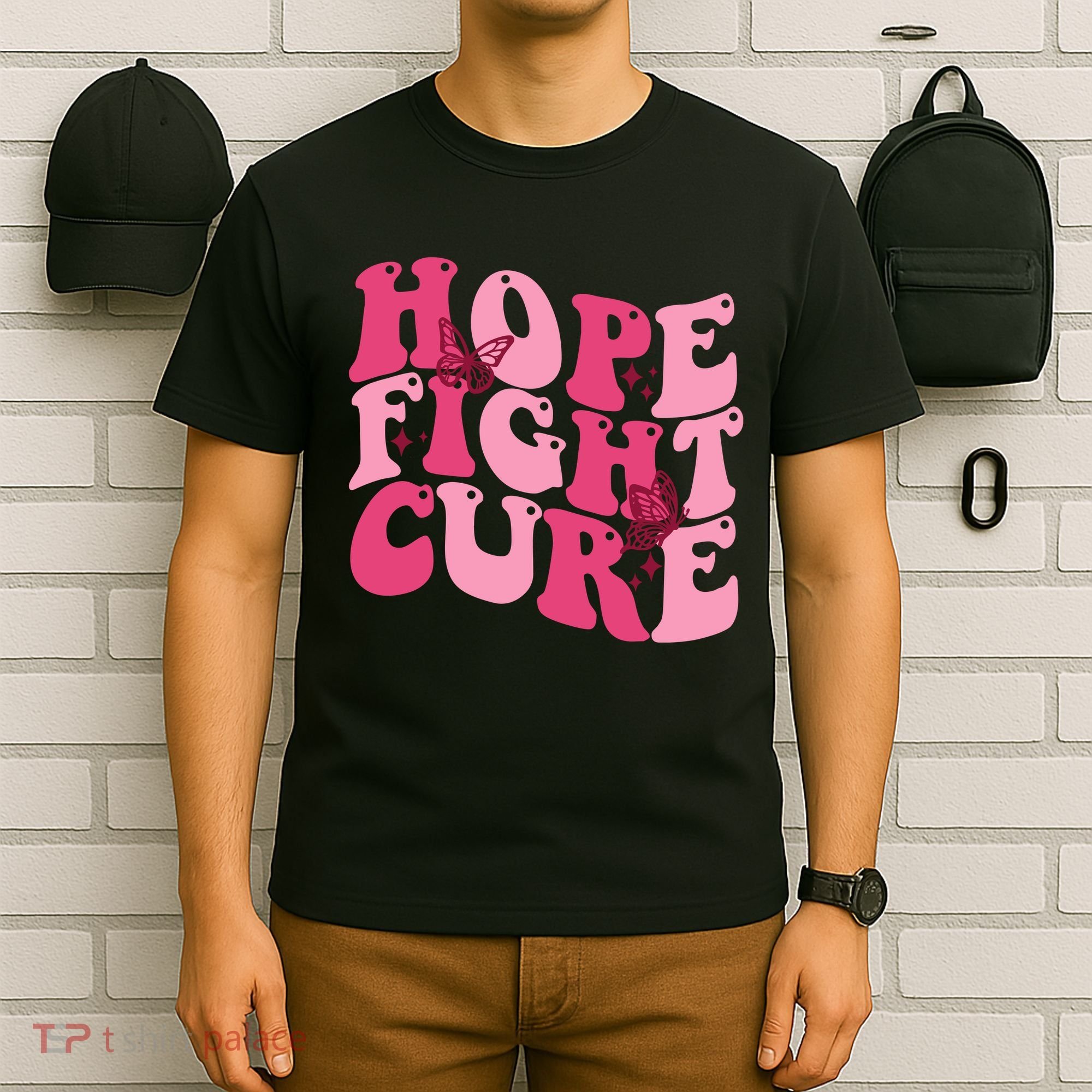 Hope Fight Cure Breast Cancer Butterfly Awareness T-Shirt