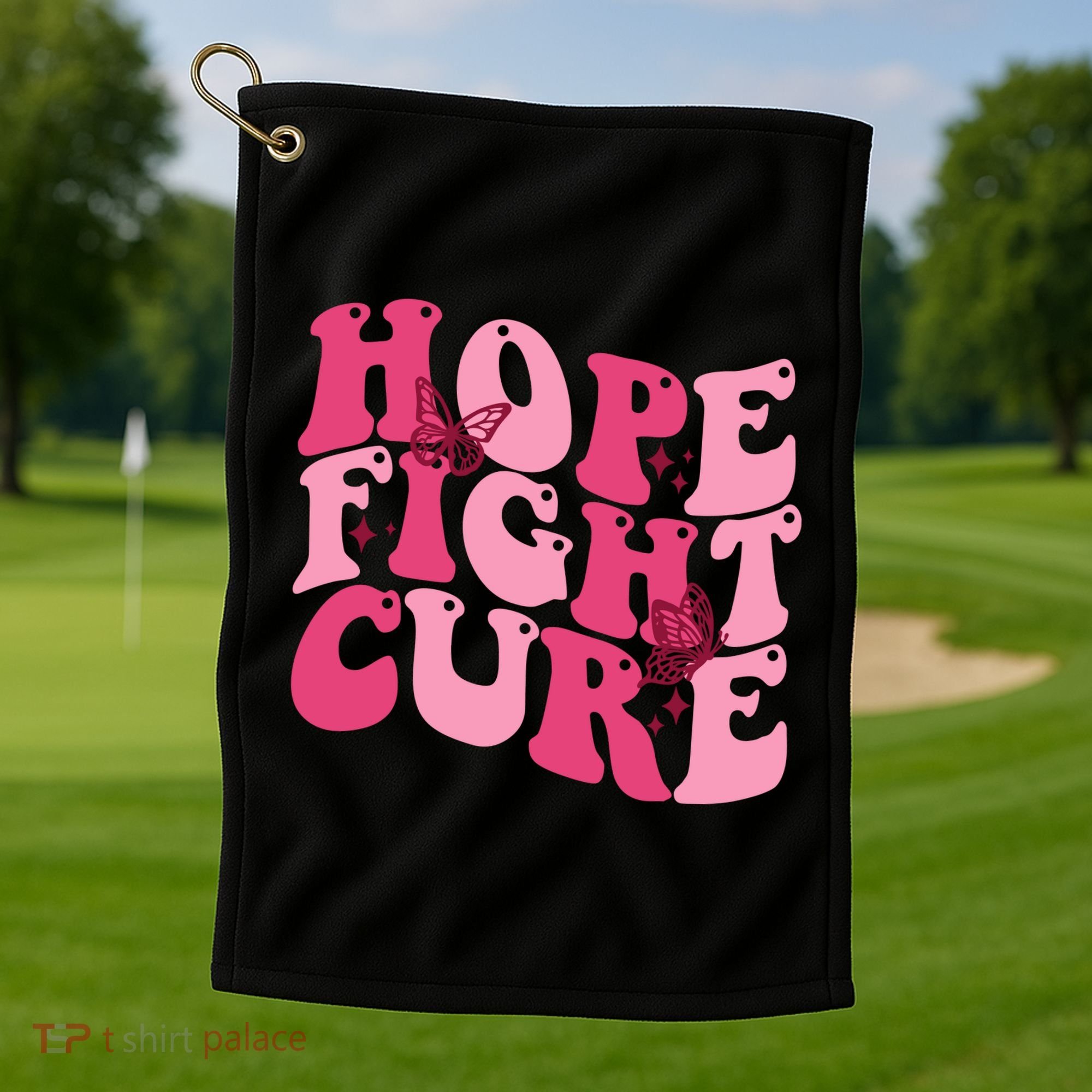Hope Fight Cure Breast Cancer Butterfly Awareness Golf Towel
