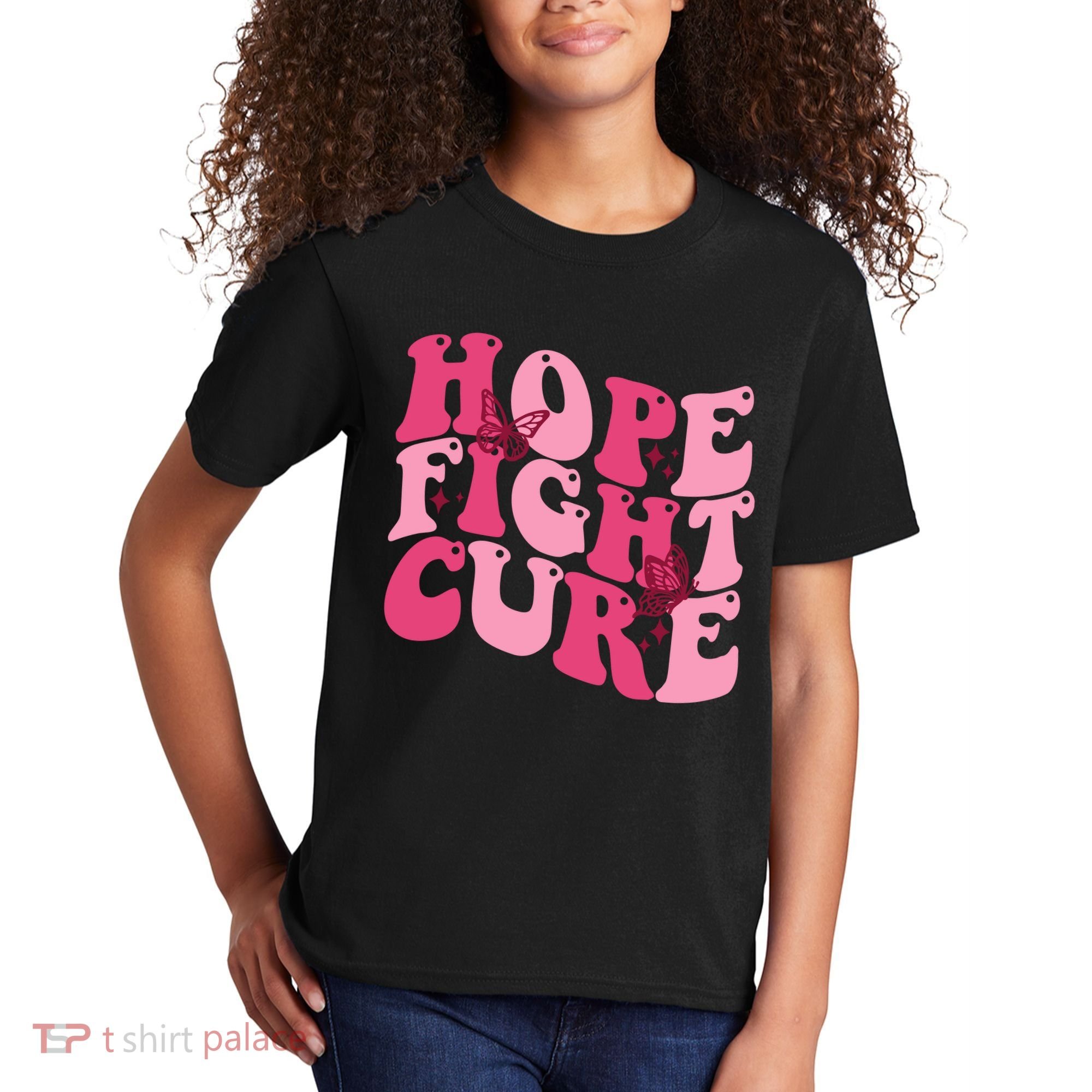 Hope Fight Cure Breast Cancer Butterfly Awareness Kids T-Shirt