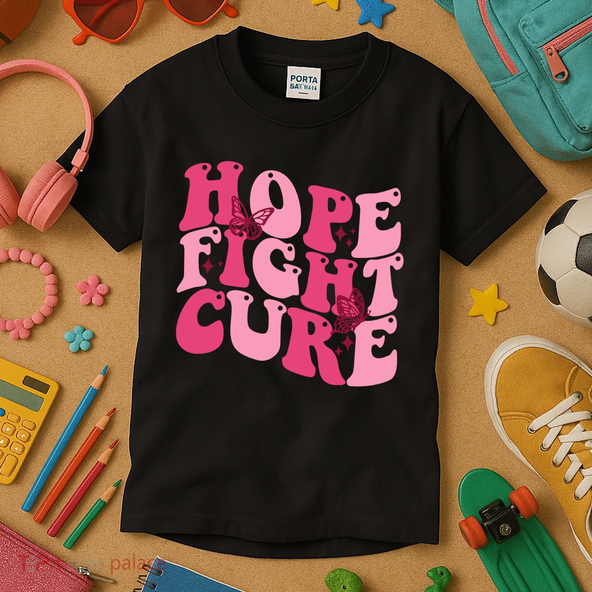 Hope Fight Cure Breast Cancer Butterfly Awareness Kids T-Shirt
