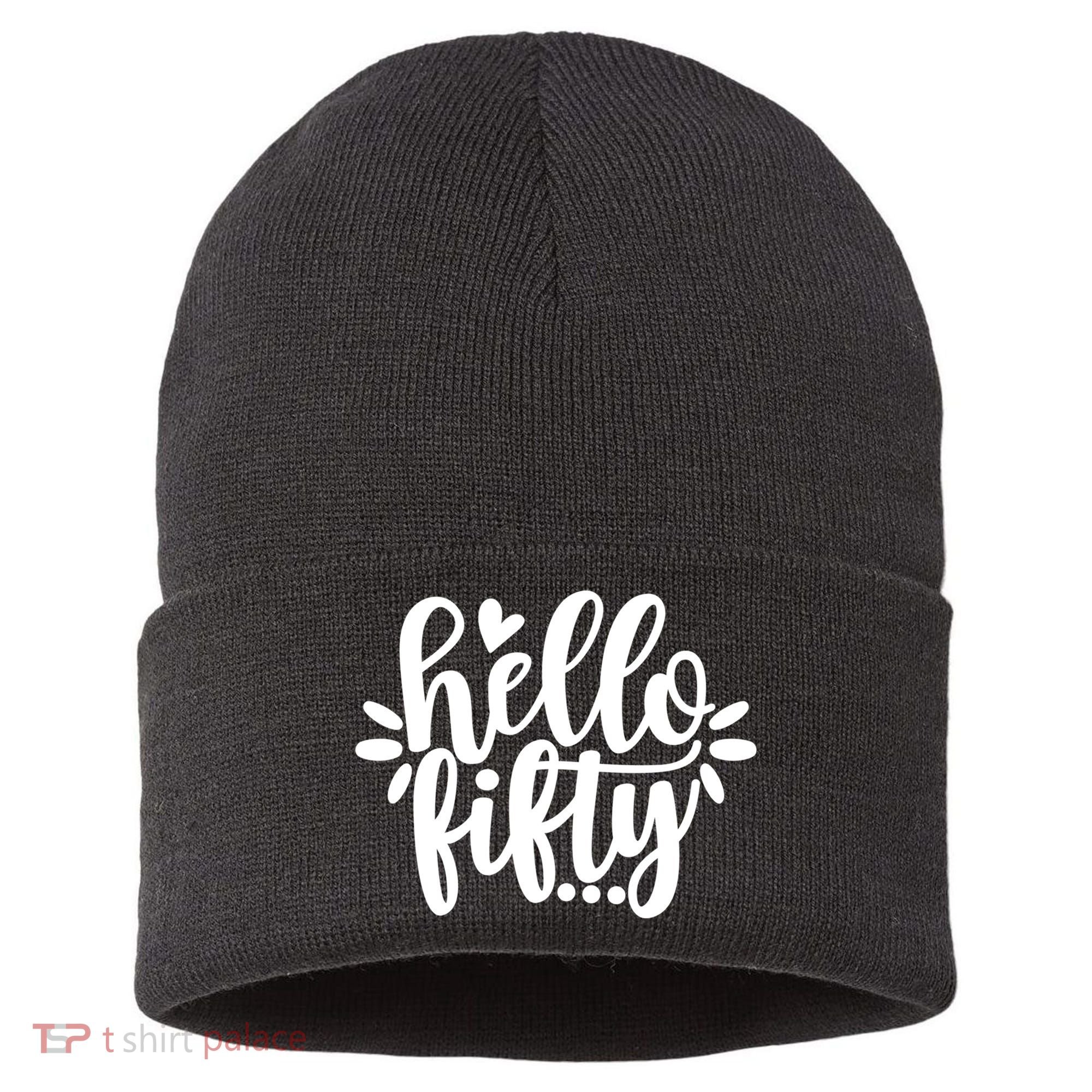 Hello Fifty Cute Hello Fifty Squad 50th Birthday Cute Gift Sustainable Knit Beanie