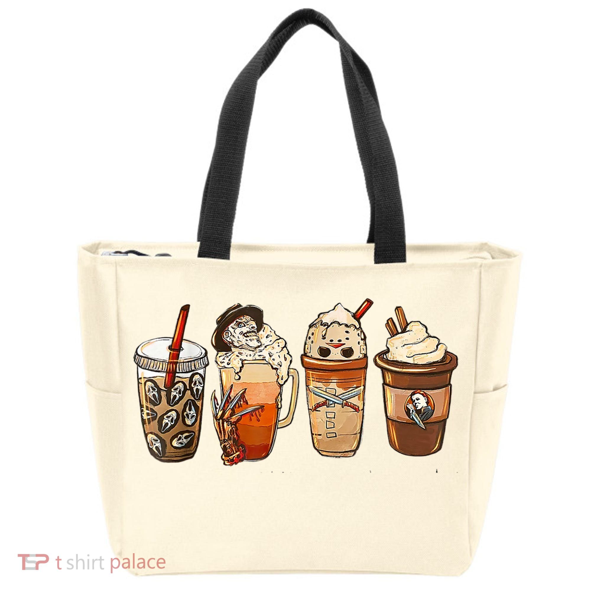 Horror Fall Coffee Pumpkin Spice Latte Iced Autumn Halloween Tote Bag
