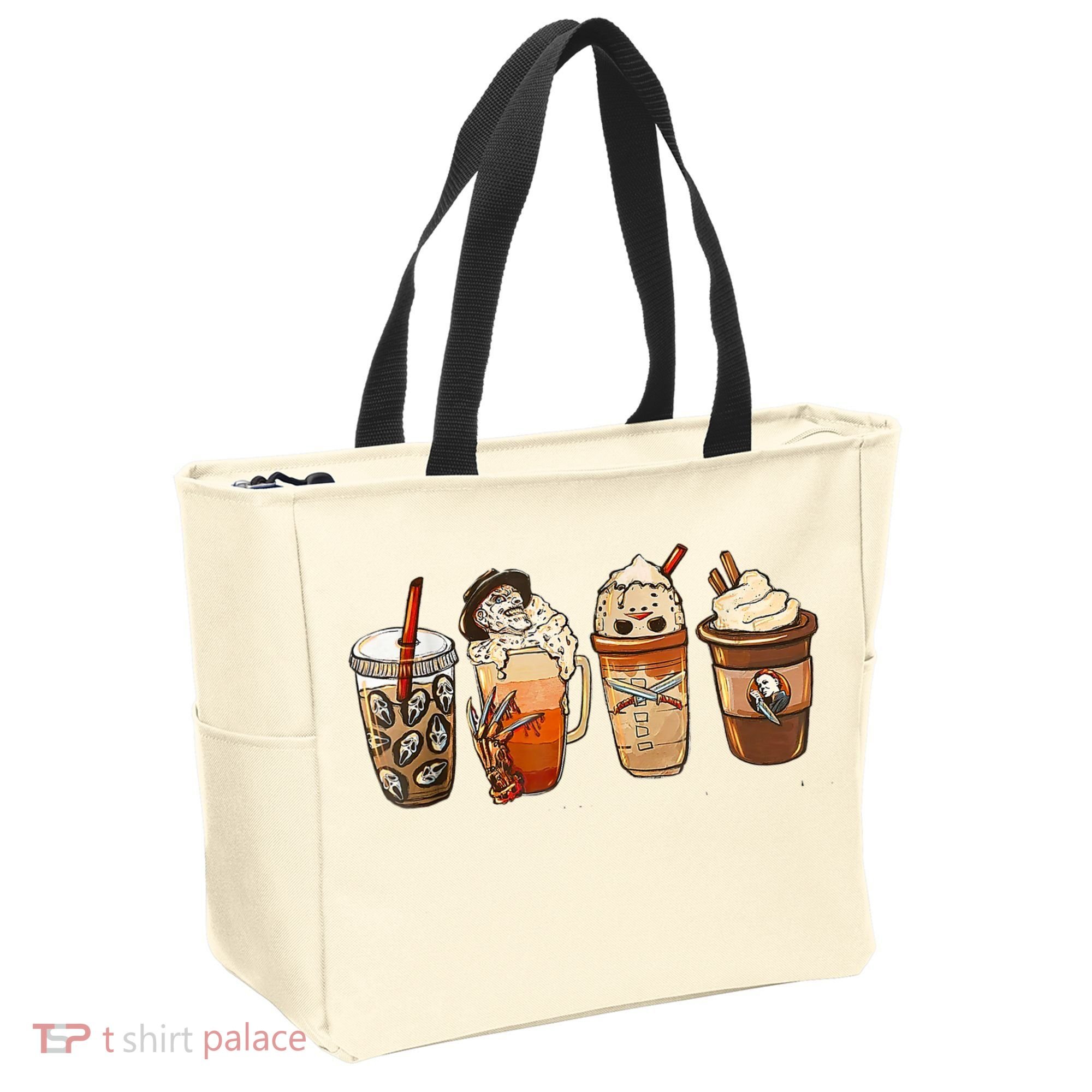Horror Fall Coffee Pumpkin Spice Latte Iced Autumn Halloween Tote Bag