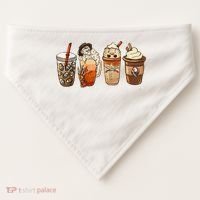 Horror Fall Coffee Pumpkin Spice Latte Iced Autumn Halloween USA-Made Doggie Bandana thumb 0