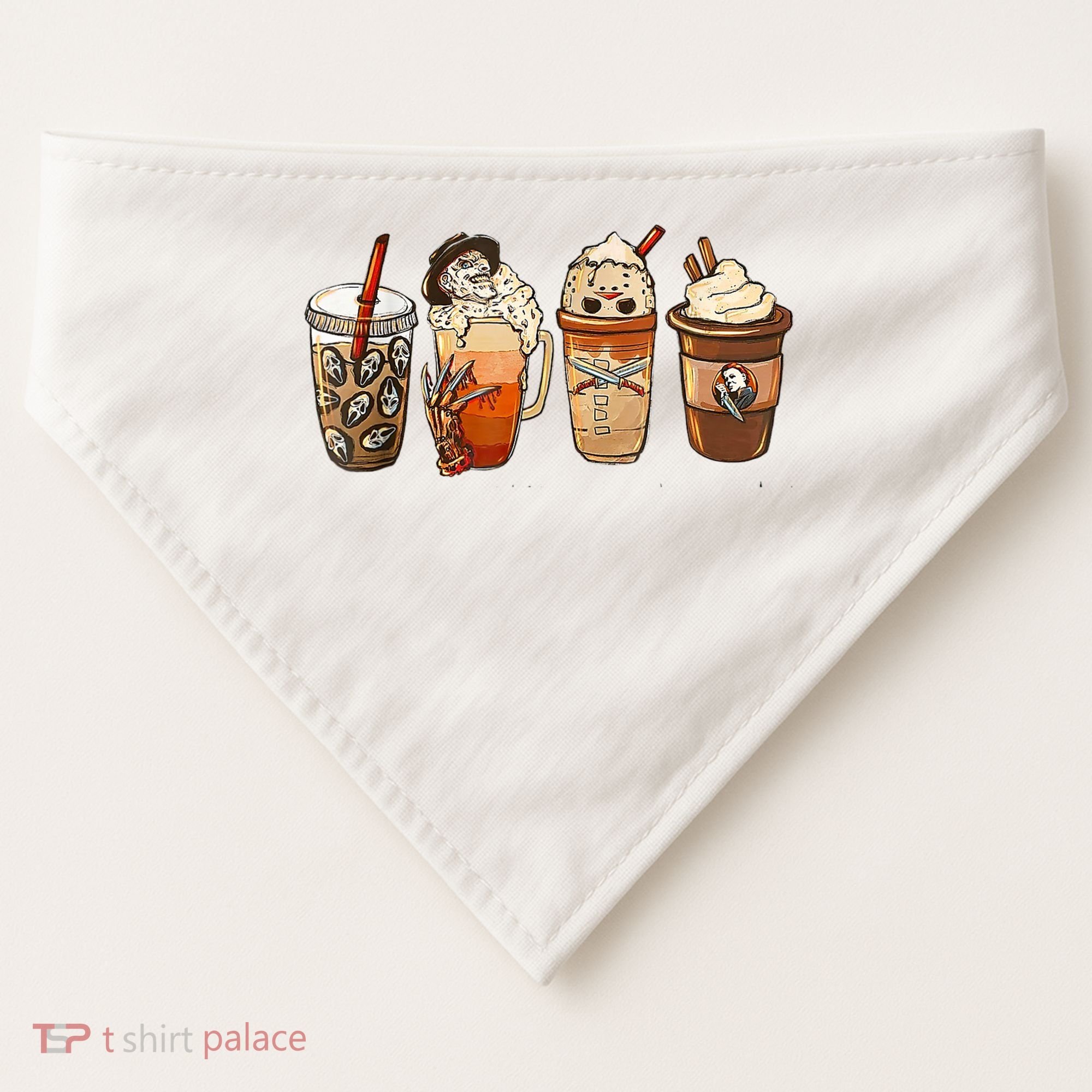 Horror Fall Coffee Pumpkin Spice Latte Iced Autumn Halloween USA-Made Doggie Bandana
