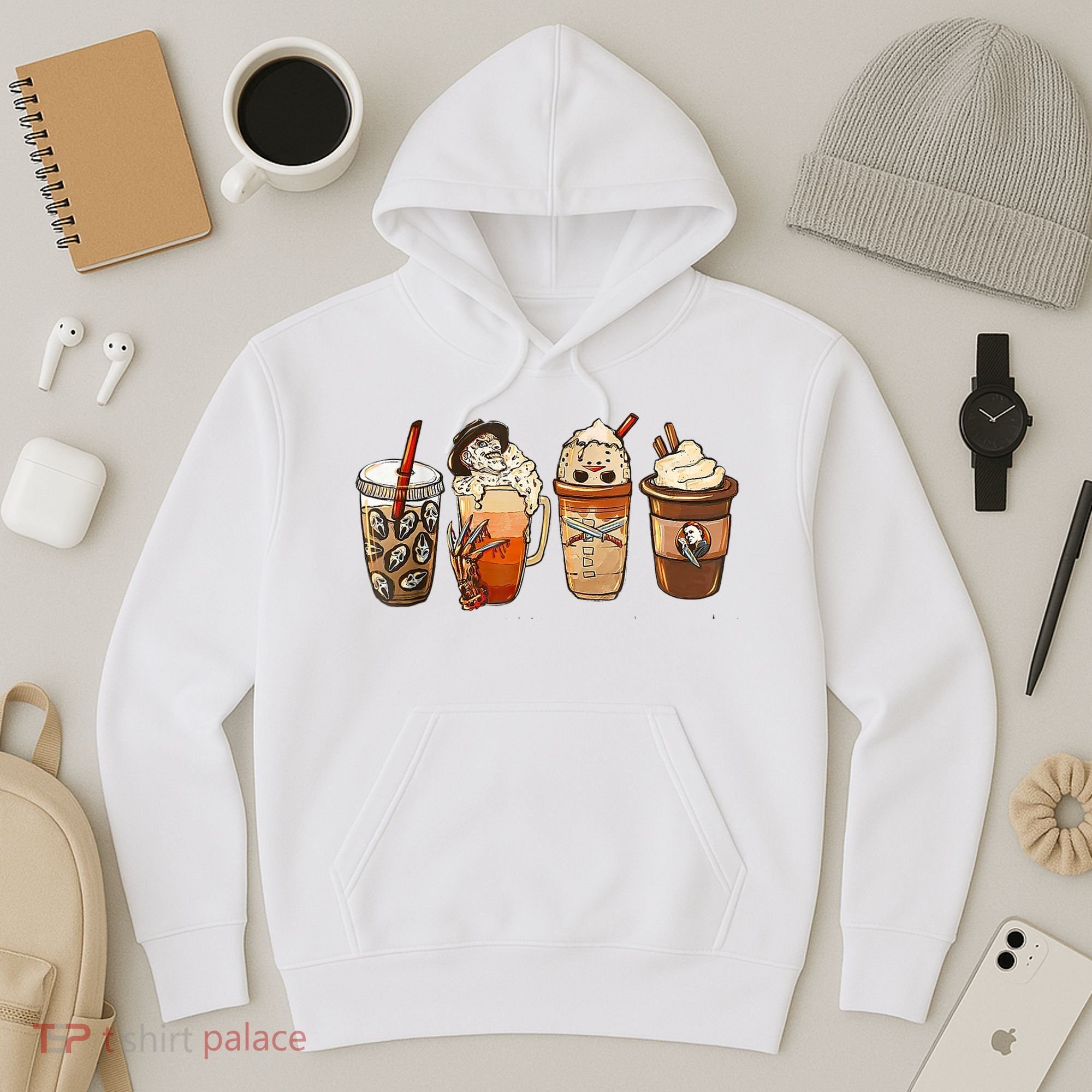 Horror Fall Coffee Pumpkin Spice Latte Iced Autumn Halloween Hoodie