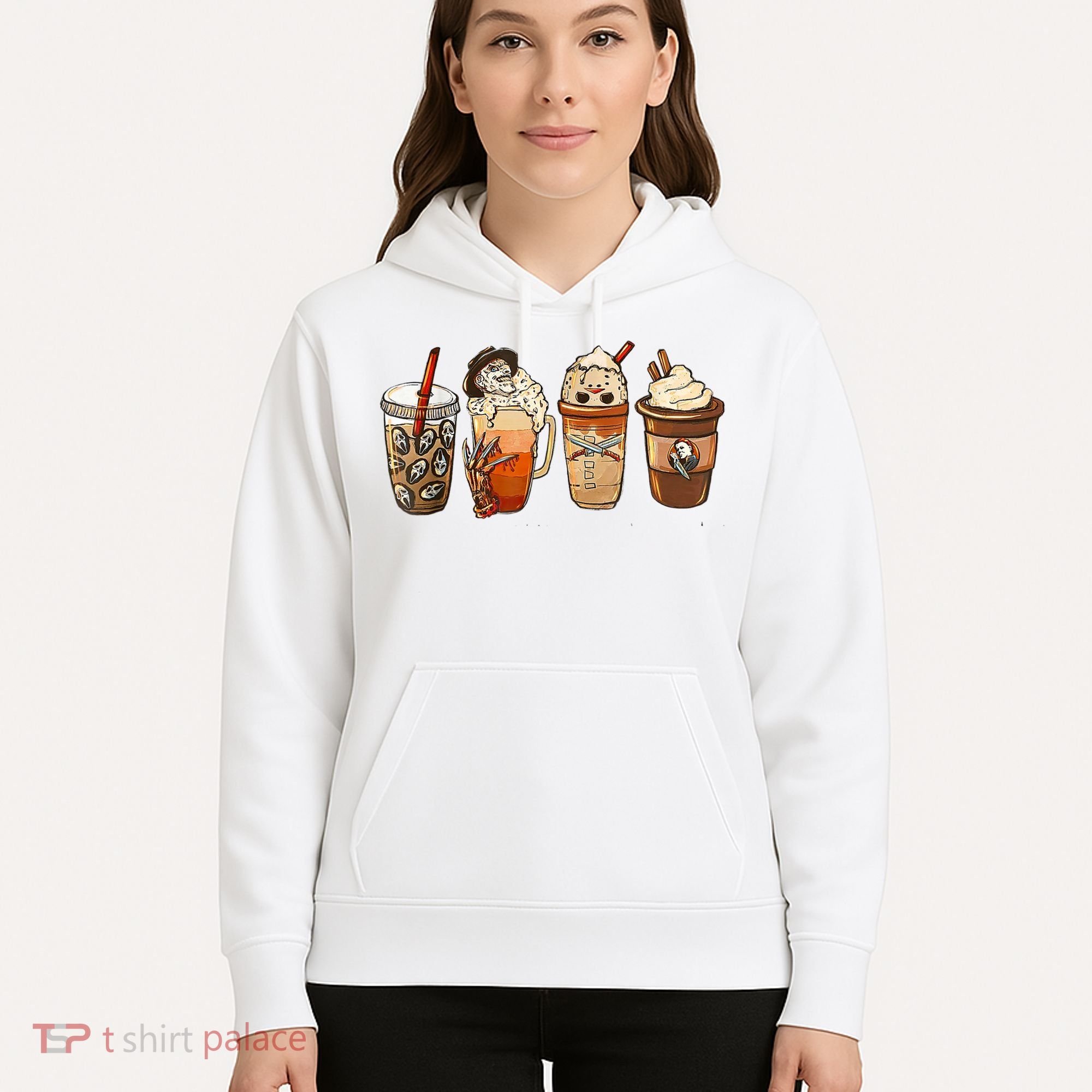 Horror Fall Coffee Pumpkin Spice Latte Iced Autumn Halloween Hoodie