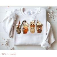Horror Fall Coffee Pumpkin Spice Latte Iced Autumn Halloween Sweatshirt thumb 2