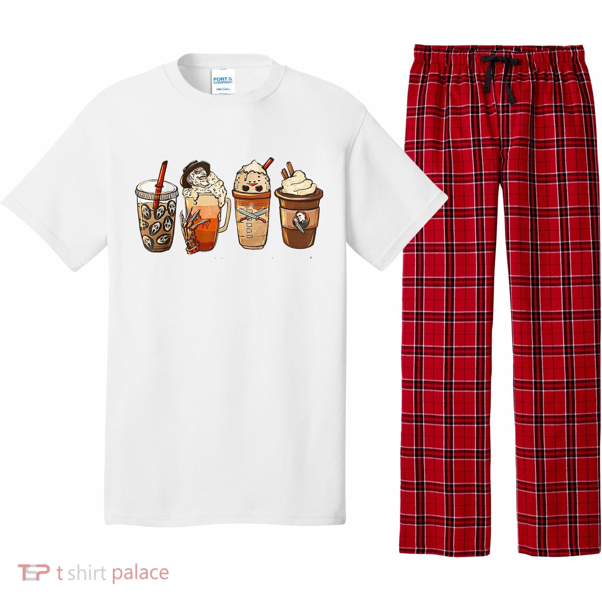 Horror Fall Coffee Pumpkin Spice Latte Iced Autumn Halloween Pajama Set