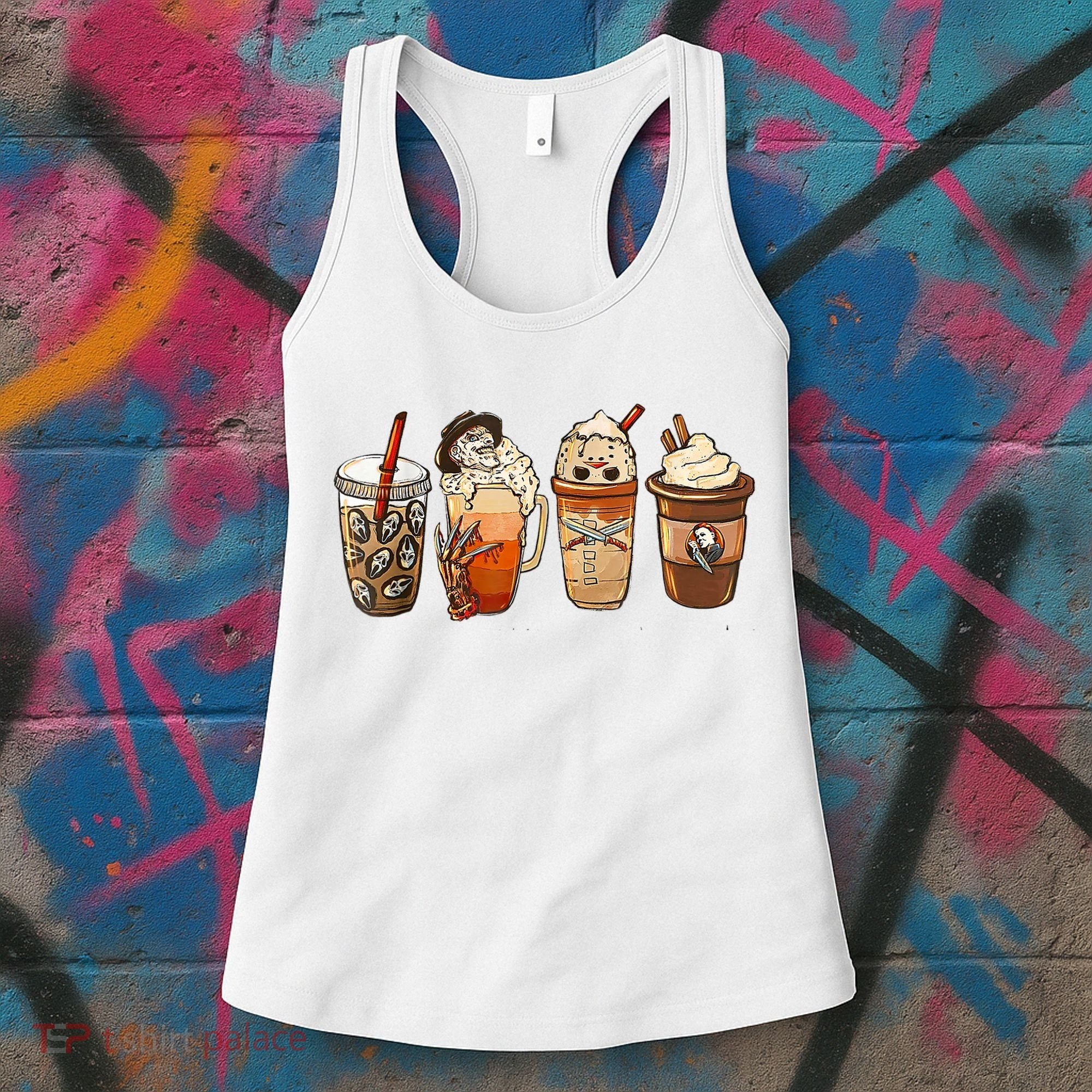 Horror Fall Coffee Pumpkin Spice Latte Iced Autumn Halloween Women's Tank Top