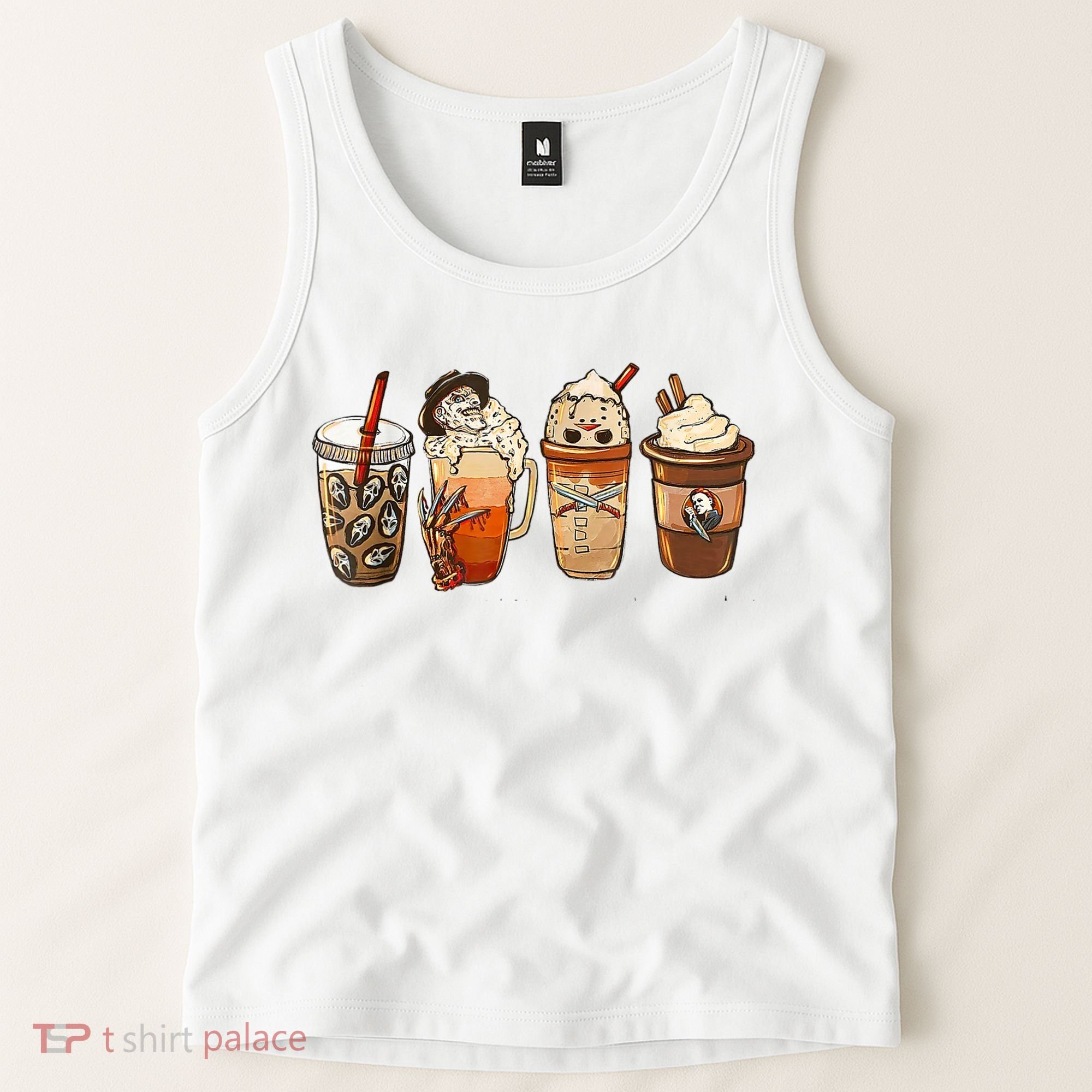 Horror Fall Coffee Pumpkin Spice Latte Iced Autumn Halloween Tank Top