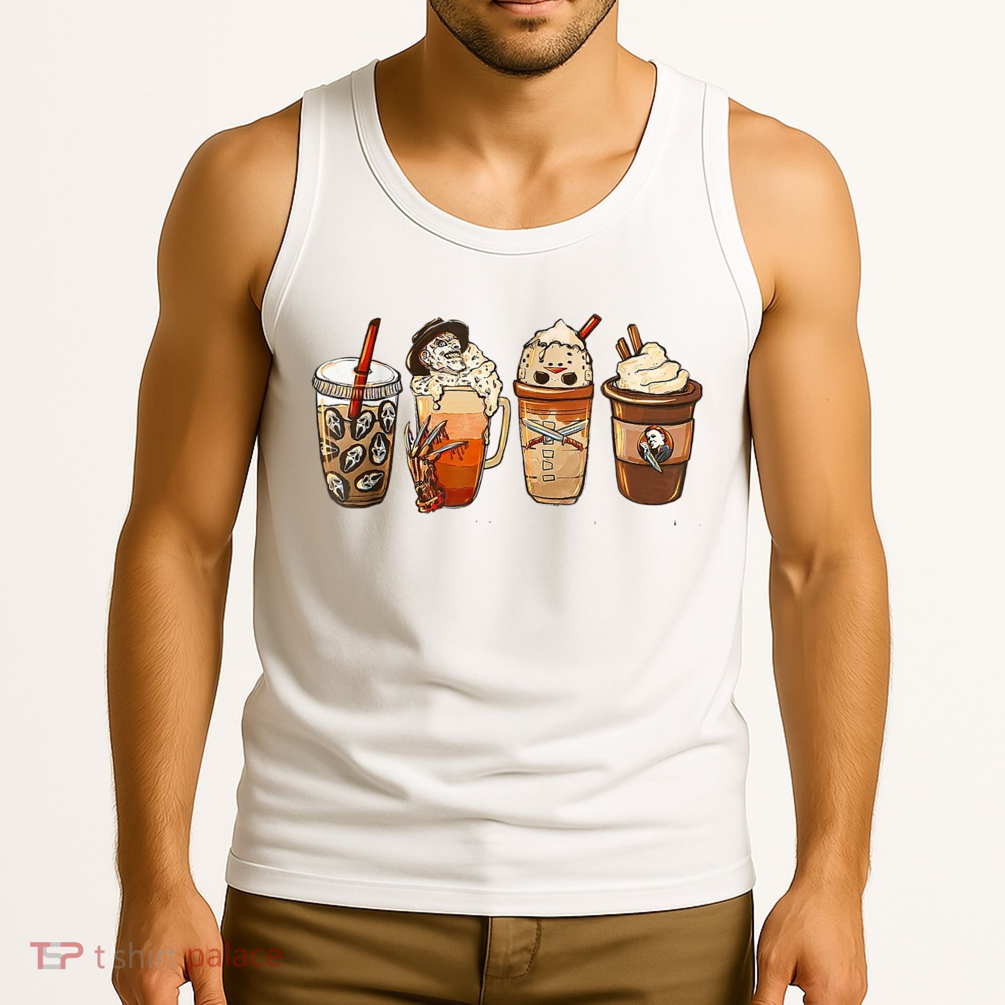 Horror Fall Coffee Pumpkin Spice Latte Iced Autumn Halloween Tank Top