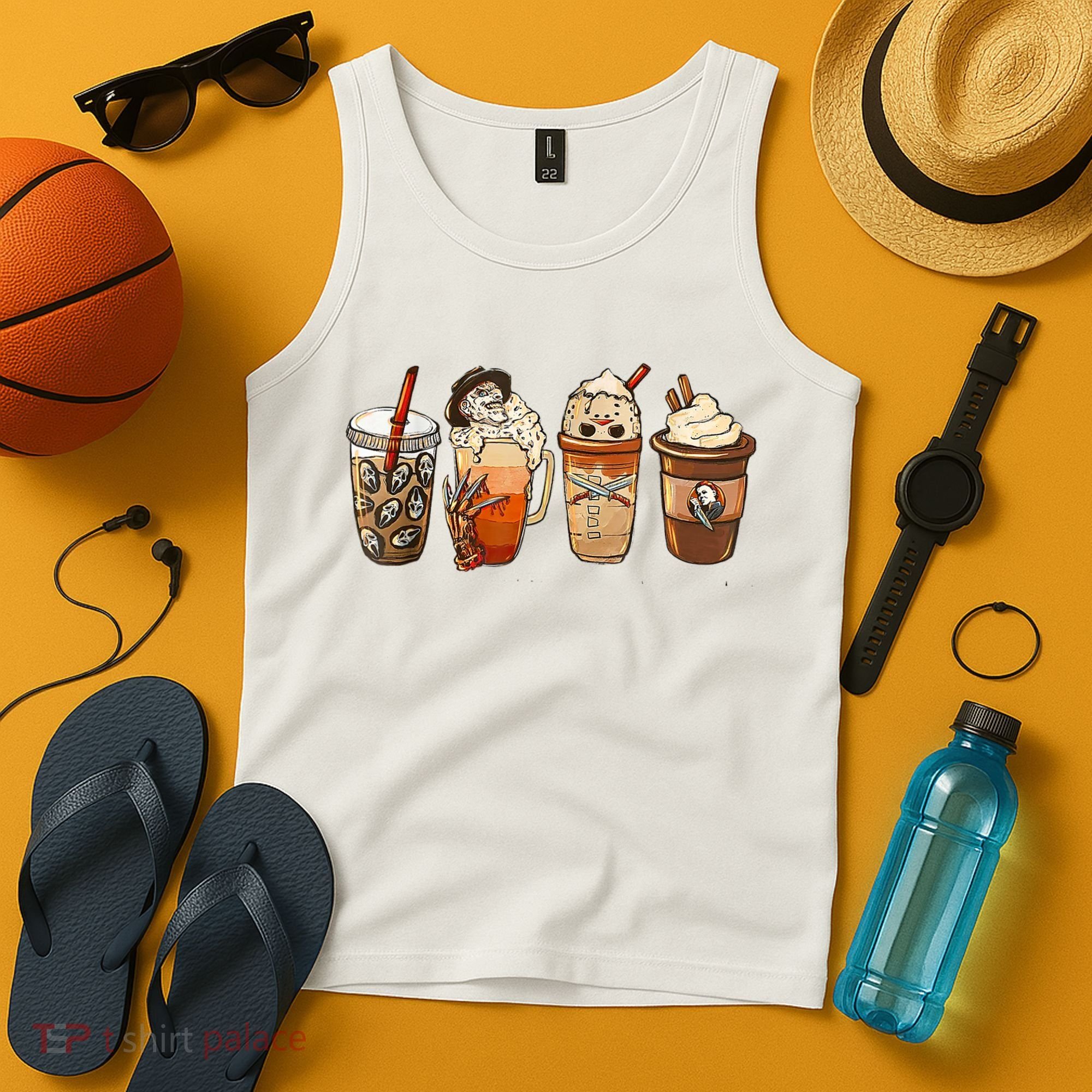 Horror Fall Coffee Pumpkin Spice Latte Iced Autumn Halloween Tank Top