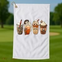 Horror Fall Coffee Pumpkin Spice Latte Iced Autumn Halloween Golf Towel thumb 1