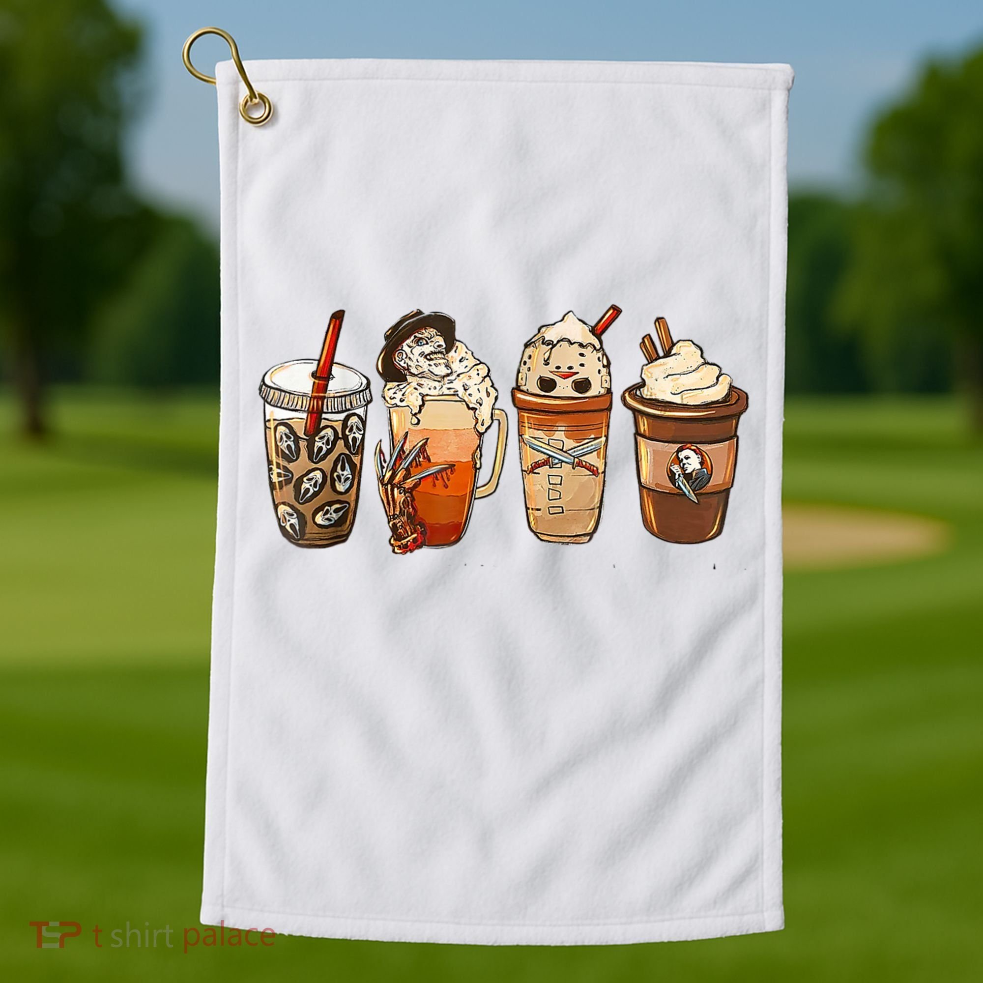 Horror Fall Coffee Pumpkin Spice Latte Iced Autumn Halloween Golf Towel