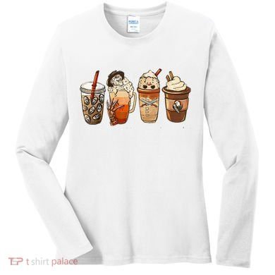 Horror Fall Coffee Pumpkin Spice Latte Iced Autumn Halloween Women's Long Sleeve Shirt