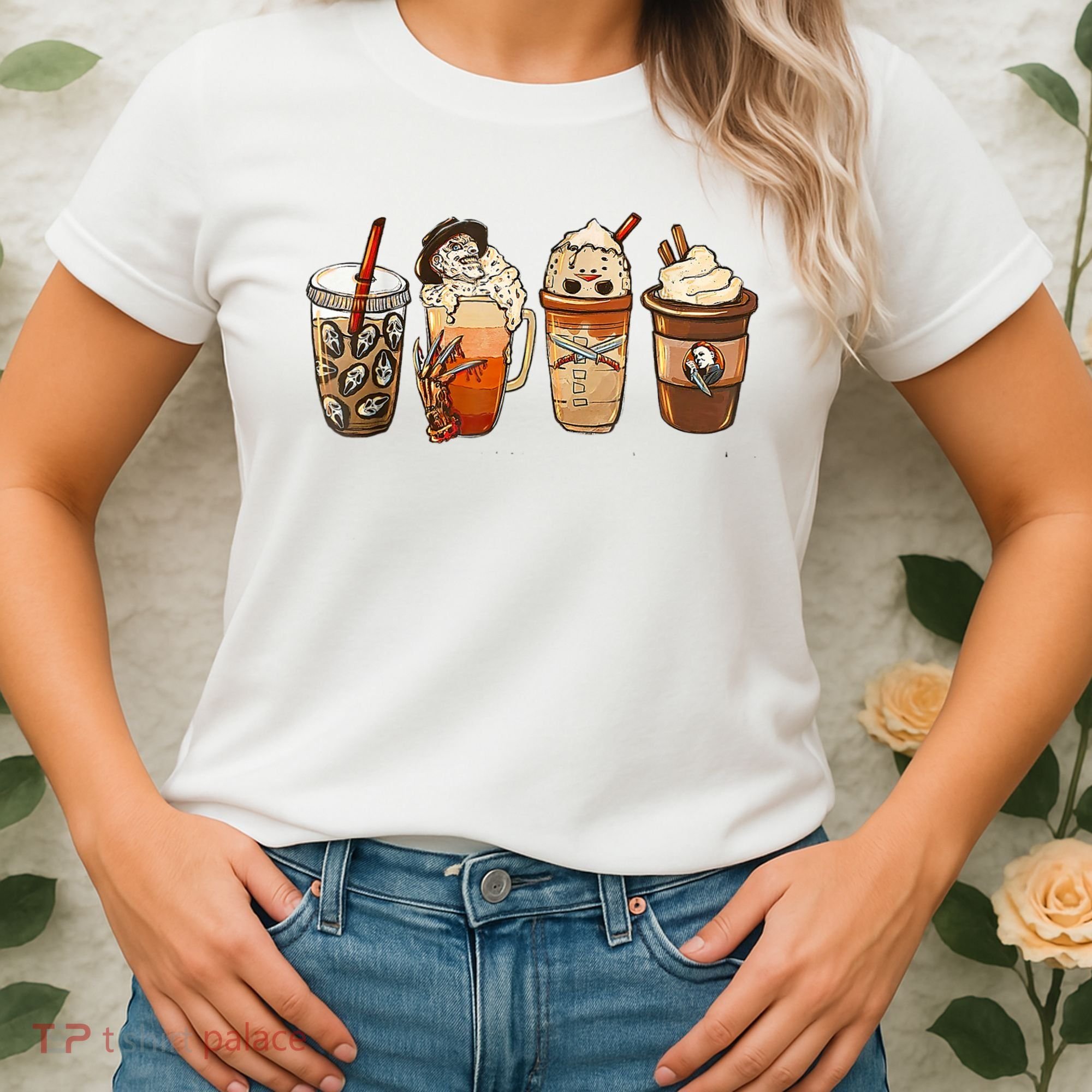 Horror Fall Coffee Pumpkin Spice Latte Iced Autumn Halloween Women's T-Shirt